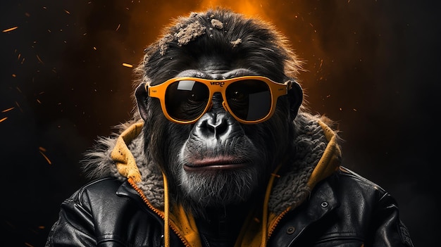 Mono con gafas de sol y una gorra Genial icono de gorila IA generativa