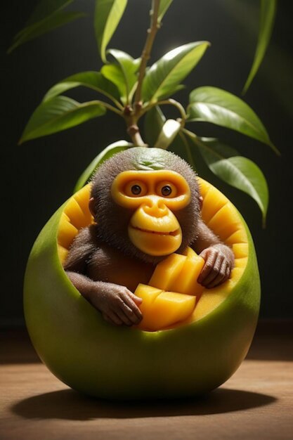 Foto un mono hecho de una banana con una banana dentro