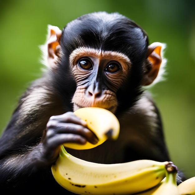 un mono lindo comiendo plátano