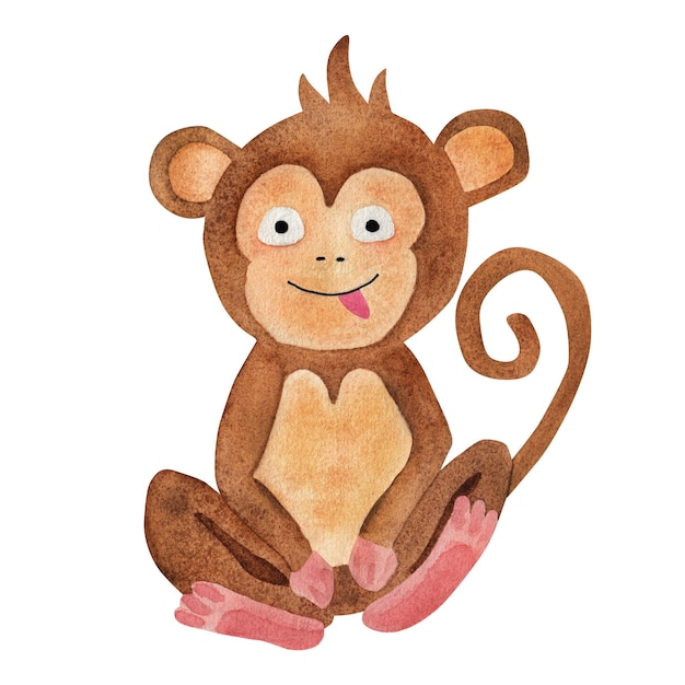 Mono lindo Ilustración infantil Ilustración acuarela en estilo de dibujos animados