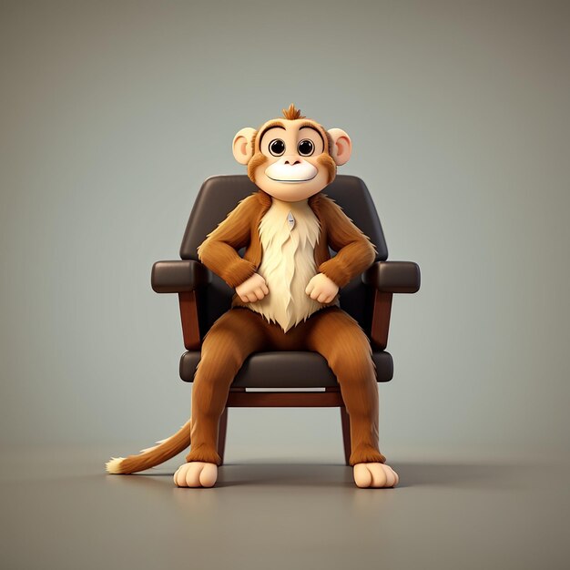 Foto mono lindo sentado en una silla ilustración de icono vectorial de dibujos animados animal concepto de icono de naturaleza aislado