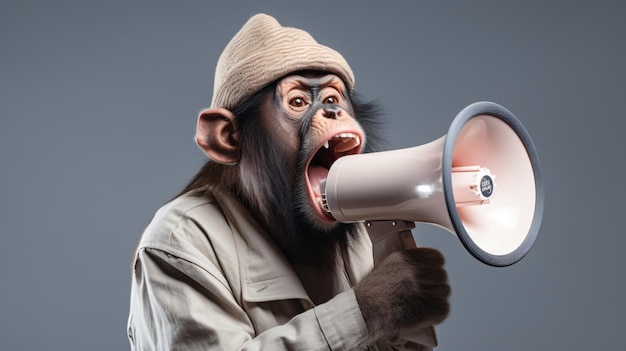 Foto mono con un megáfono sobre un fondo blanco