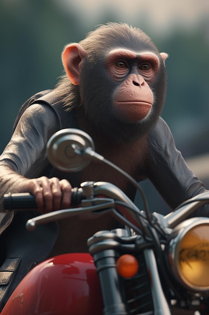 Un mono en una motocicleta con casco y gafas.