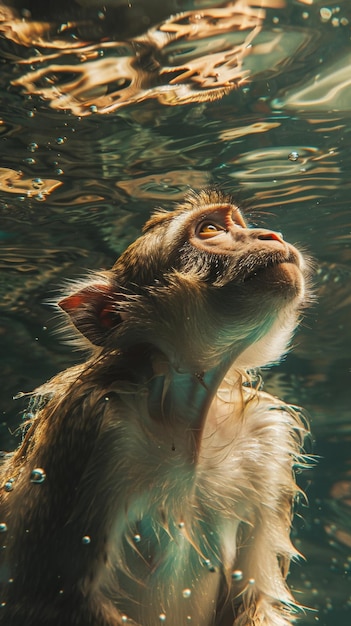 Mono nadando en el agua