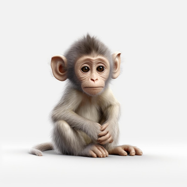 Mono realista al estilo de Pixar sobre un fondo blanco en 8k UHD