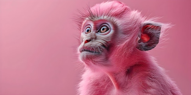 Foto un mono rosado en un vívido concepto de configuración rosada monocromática rosado retratos de animales lindos accesorios caprichosos colores vibrantes interacciones lúdicas y divertidas