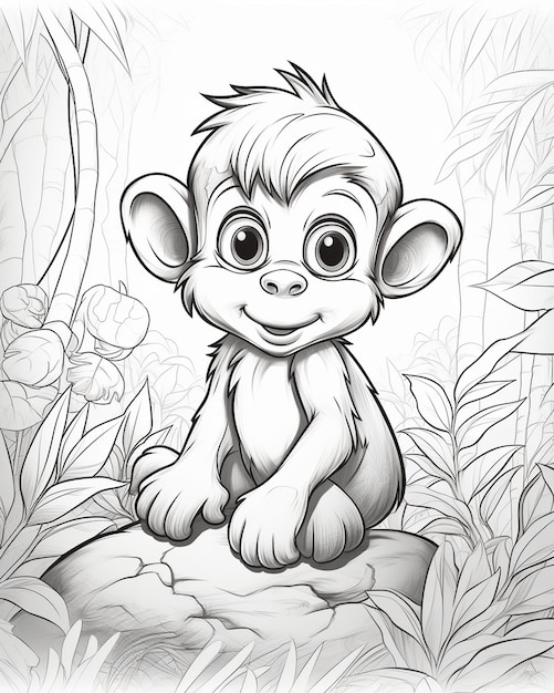 El mono sentado en una selva para colorear páginas