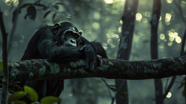 un mono se sienta en una rama de un árbol en el bosque