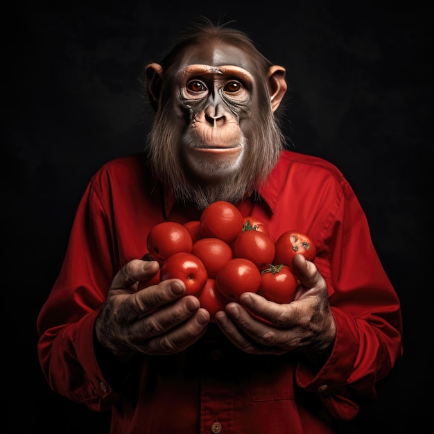 Mono sosteniendo los últimos tomates del mundo