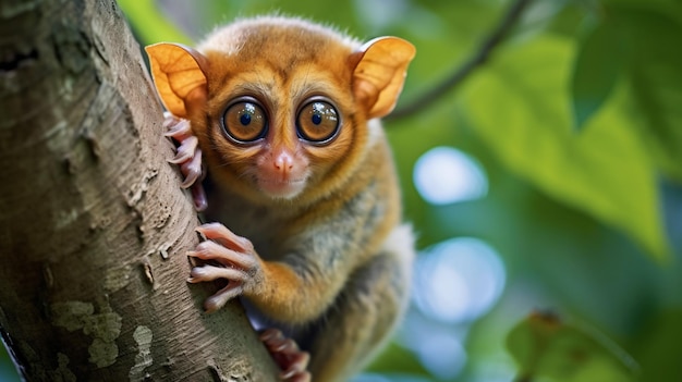 Foto el mono tarsius syrichta en el árbol