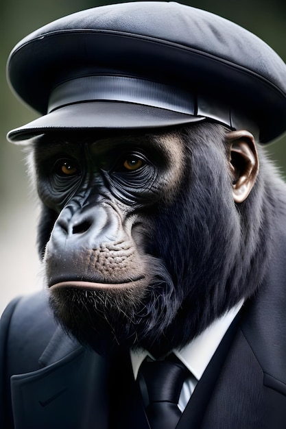 Un mono con un traje y un sombrero que dice "mono"