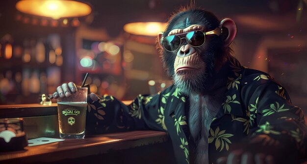 Foto un mono está usando una camisa de dj en un restaurante