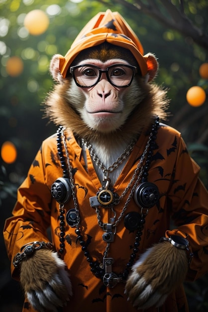 Foto un mono con un vestido de halloween.