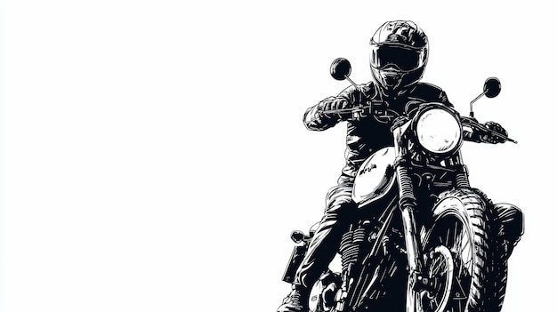 Monochromatische Illustration eines Motorradfahrers auf einem klassischen Motorrad