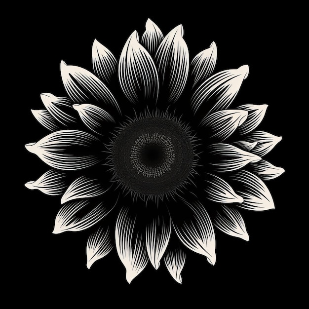 Foto monochromatisches grafikdesign schöne sonnenblumen-silhouette auf schwarzem hintergrund