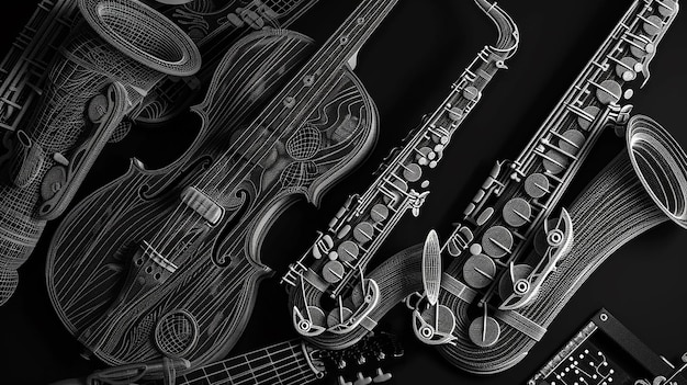 "Monochrome Dot Display of Musical Instruments" (Displaya de puntos monocromáticos de los instrumentos musicales)