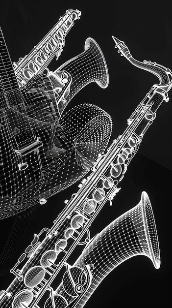 "Monochrome Dot Display of Musical Instruments" (Displaya de puntos monocromáticos de los instrumentos musicales)