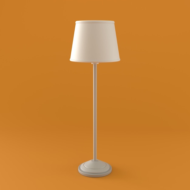 Monochrome hohe Stehlampe auf orangefarbenem Hintergrund 3D-Rendering