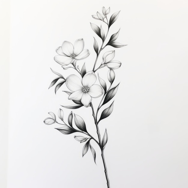 Monochrome Jasmine Eine Tattoo-inspirierte Blumenillustration mit verdrehten Zweigen