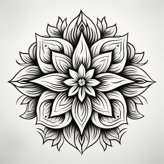 Foto monochrome mandala y flor tatuajes de estilo dibujado a mano con vibración ominosa