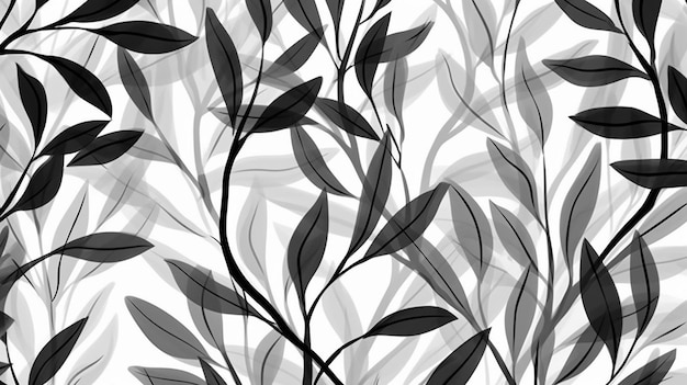 Monochromes elegantes Muster mit Blättern und Streifen Generative KI