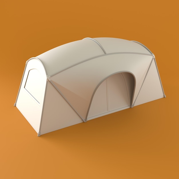 Monochromes Zelt auf orangefarbenem Hintergrund 3D-Rendering
