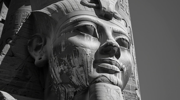 Foto monocromática figura egipcia de majestad capturada en blanco y negro clásico que hace eco de la elegancia y el misterio atemporales