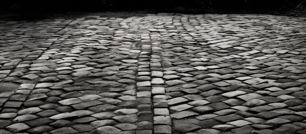 Monocromo con camino de ladrillos y textura de pared de piedra