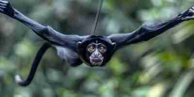 Foto los monos araña usan sus largas colas prehensiles para balancearse a través de la jungla con agilidad concepto adaptaciones animales monos araña colas prehensibles jungle locomoción agile swinging