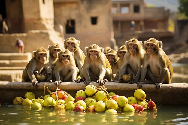 Foto monos con interacciones con fuentes de alimento como la recolección o la alimentación