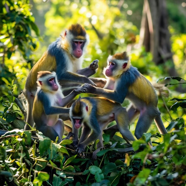 Foto los monos mandrill en el área de hábitat natural mandrillus sphinx hermosos y en peligro crítico de extinción