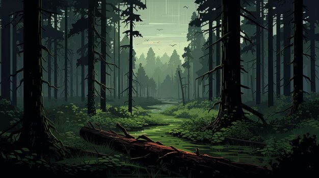 Monsoon Forest Firewatch Retro 8bit Digital Art Tapeten