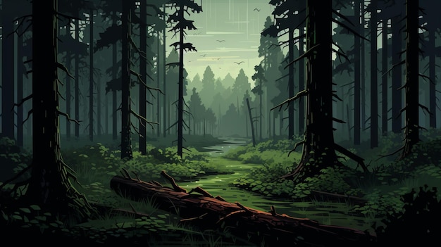 Monsoon Forest Firewatch Retro 8bit Digital Art Wallpaper (papel de parede de arte digital)