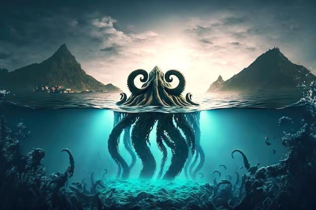 Monster in Form eines Riesenkrakenmeeres taucht aus Wasser im Karibischen Meer auf