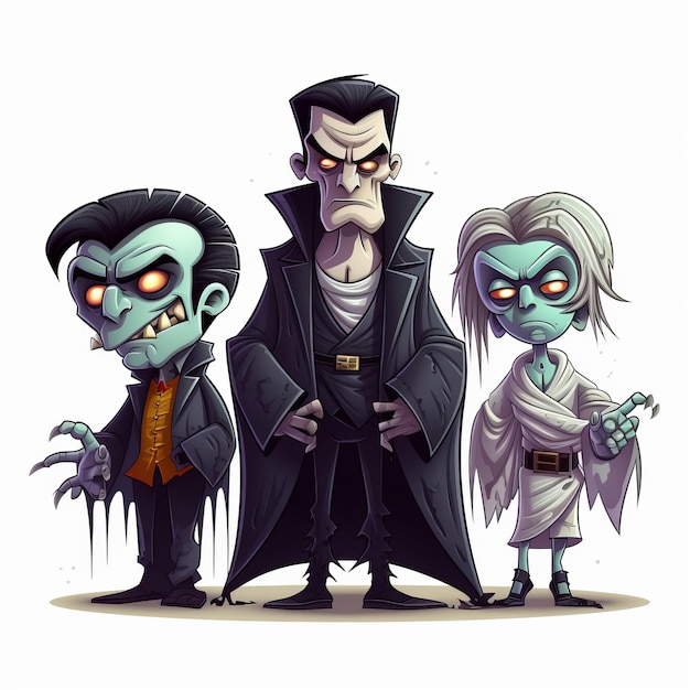 Monster Mayhem Ein skurriles Trio aus Dracula Frankenstein und der Mumie