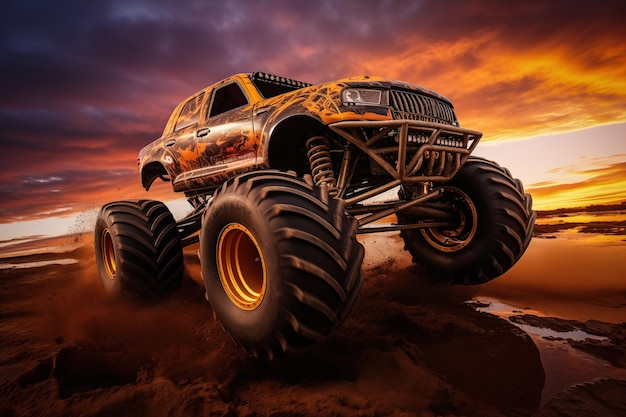 Monster Truck a conduzir fora de estrada ao ar livre