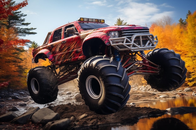 Monster Truck a conduzir fora de estrada ao ar livre