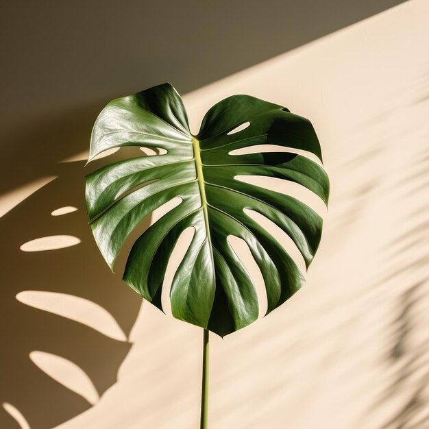 Foto monstera-blatt mit sonnenlicht-schatten