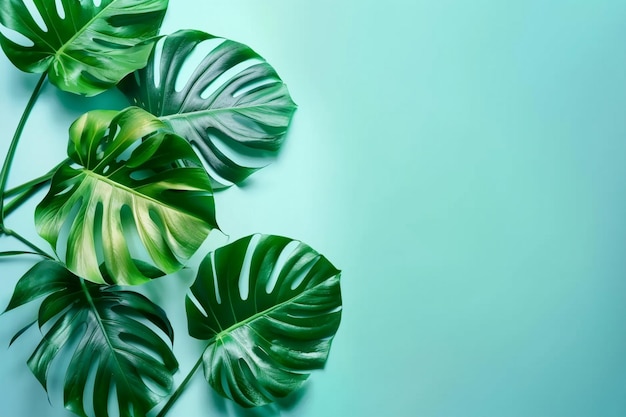 Monstera deja el fondo mínimo de verano con un espacio para un texto plano lay vista desde arriba generativa ai