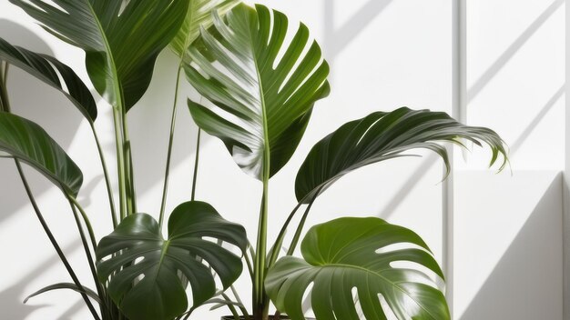 Foto monstera deja un hermoso nativo tropical con la frescura de las hojas naturales la pared de fondo