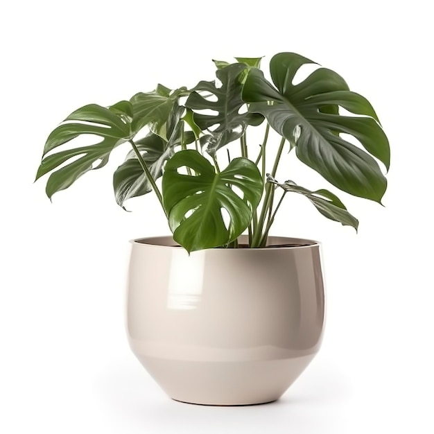 Monstera deliciosa folha o ceriman Planta florida nativa de florestas tropicais folha de palmeira com padrão de buraco isolado no fundo branco gerar ai