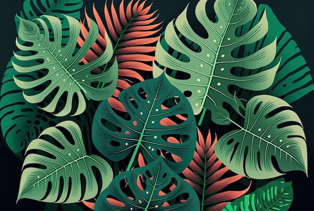 Monstera fundo de folhas verdes