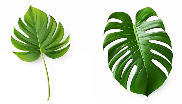 Monstera de hojas tropicales y palma aisladas