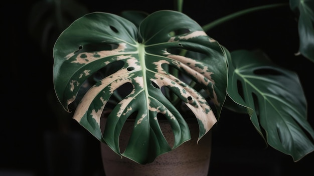 Monstera con jarrón en fondo blanco.