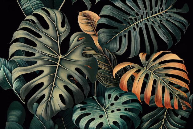 Foto monstera leaf pattern fundo exuberante da selva folhagem tropical exótica abstrato ilustração de ia generativa