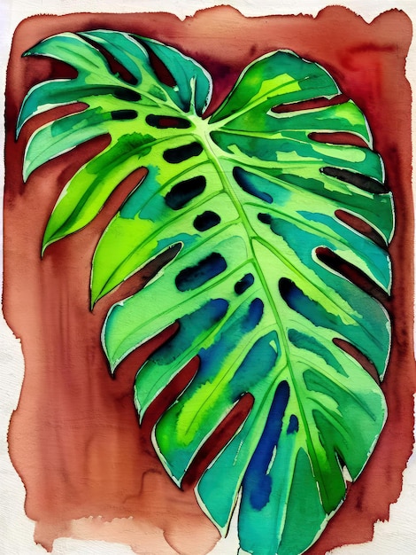 Foto monstera leaf pintura em aquarela acrílico ilustração ilustração