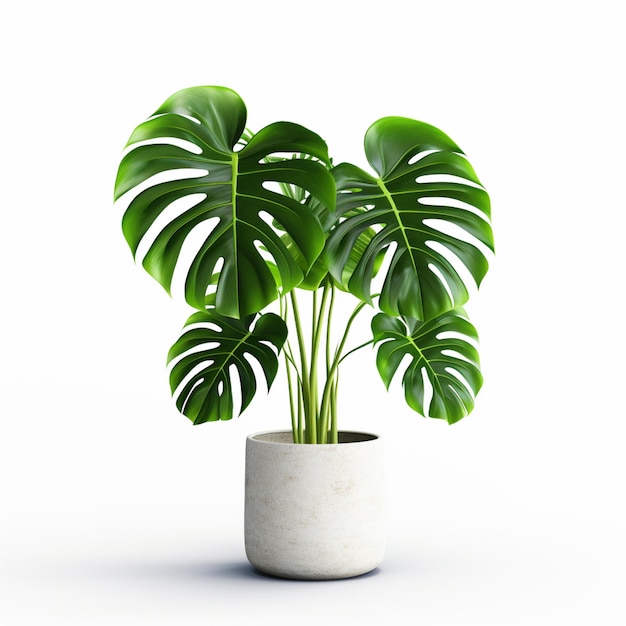 Monstera en maceta sobre fondo blanco.