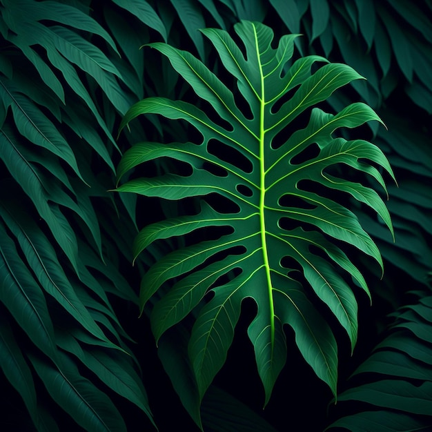 Monstera tropical hoja verde en el bosque