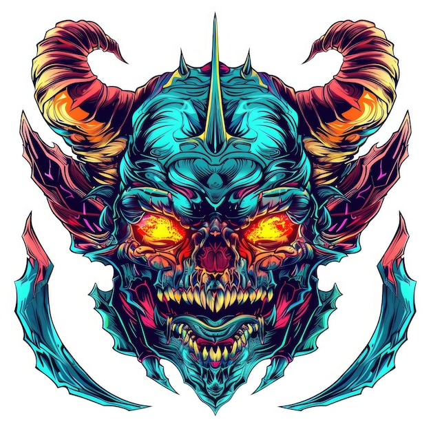 Monstro Animal Cute Devil Angel Mecha Vector Head Style Realismo de desenhos animados Ilustração em cores completas