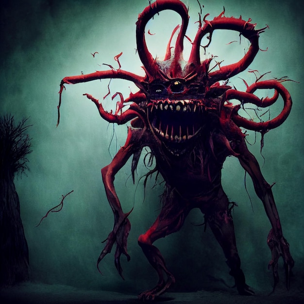 Foto monstro assustador assustador de halloween com tentáculos